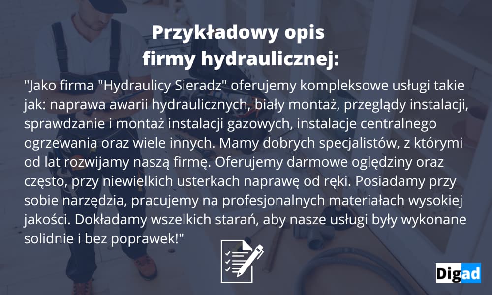 Reklama firmy hydraulicznej. 6 wzorów skutecznych reklam. 7 przykładowy opis firmy hydraulicznej