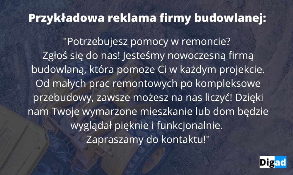przykładowy wzór reklamy firmy budowlanej 