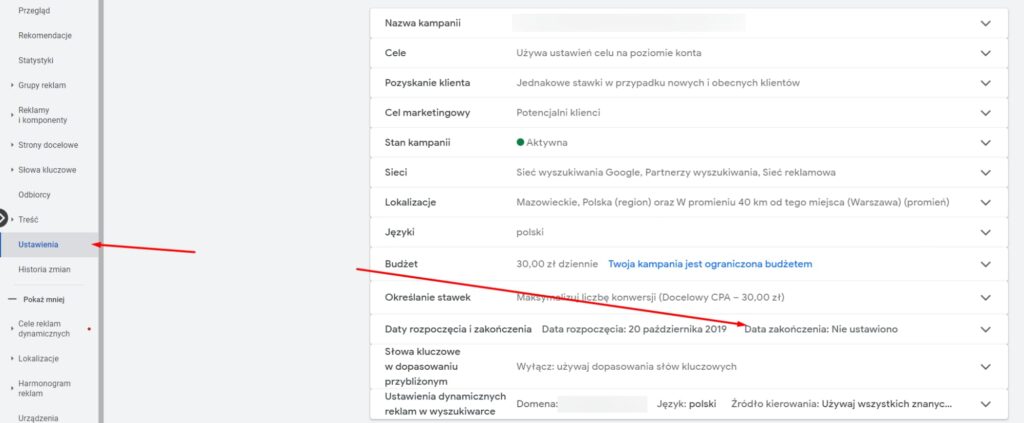 czas trwania kampanii google ads