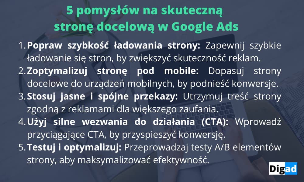 5 pomyslow na skuteczna strone docelowa Google Ads