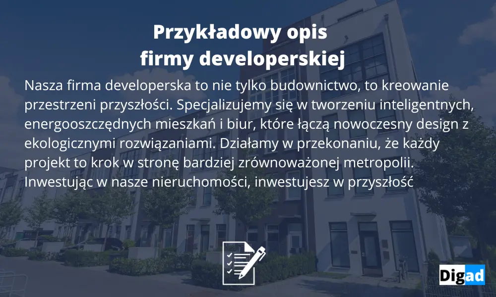 przykladowy opis firmy developerskiej