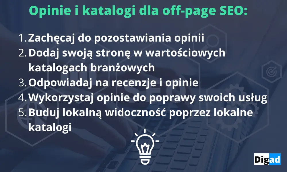 Co to jest off-page SEO? 5 kluczowych technik off page SEO dla lepszej pozycji Twojej strony internetowej 8 off page seo recenzje i katalogi
