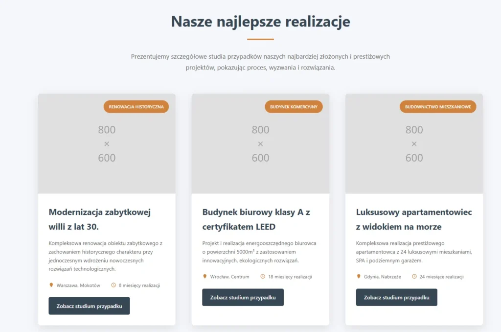 Strona internetowa dla firmy budowlanej. 5 elementów, które powinna zawierać. 48 portfolio firmy budowlanej