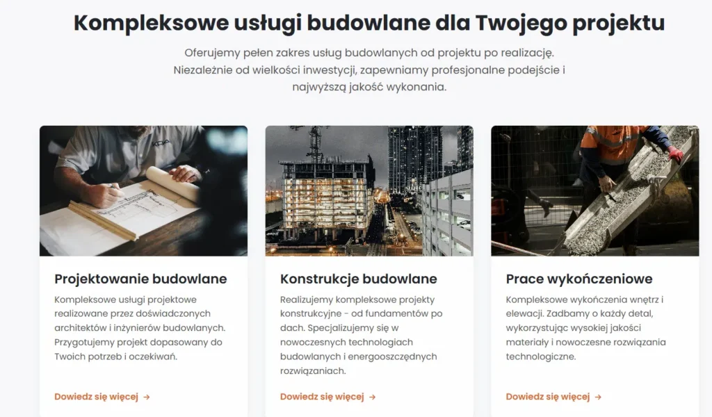 Strona internetowa dla firmy budowlanej. 5 elementów, które powinna zawierać. 46 sekcja uslug firma budowlana